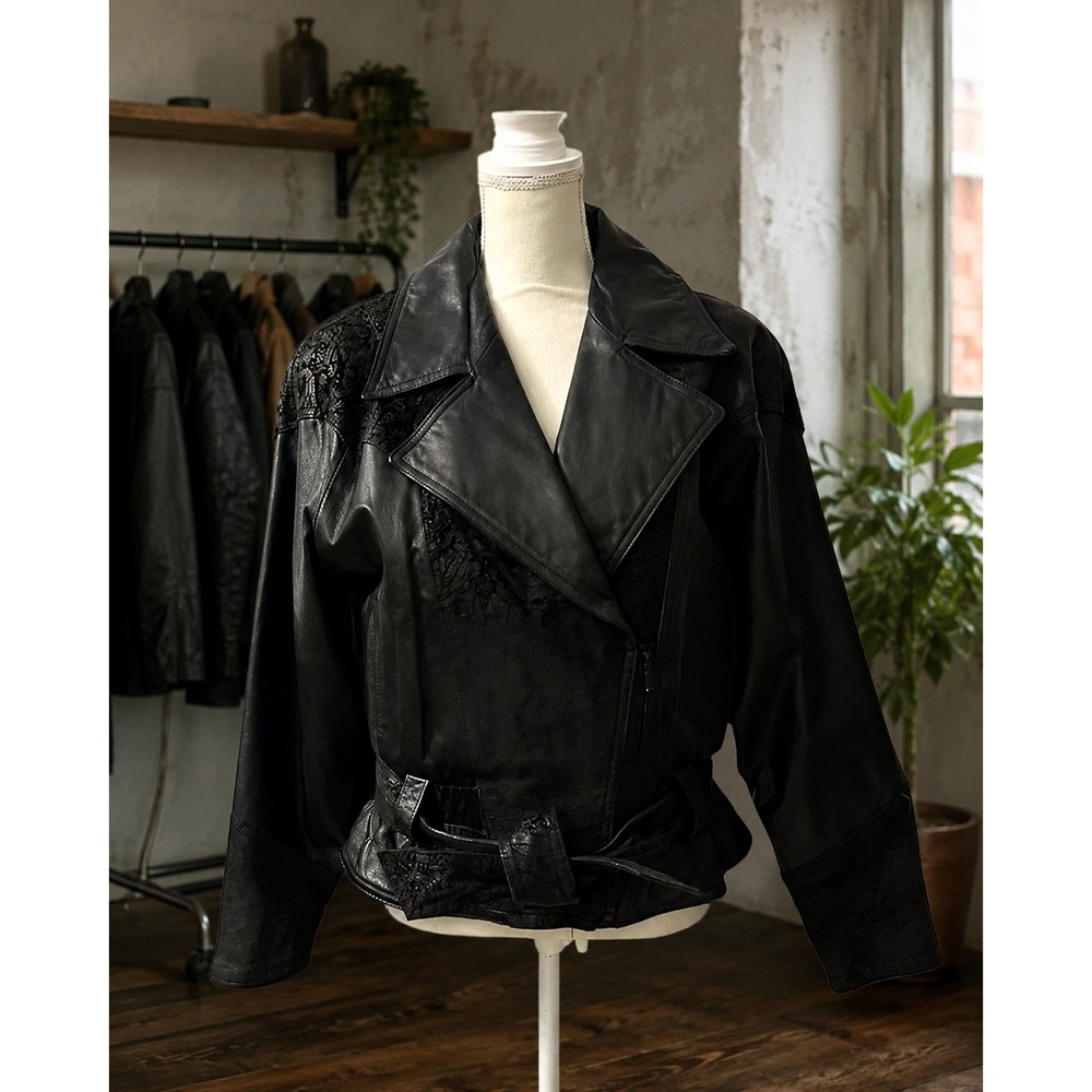 Wilsons Leather Paisley Embossed Biker Jacket Black Thinsulate Womens Medium